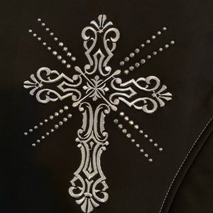 Womens cowgirl swirl cross poly shell vest